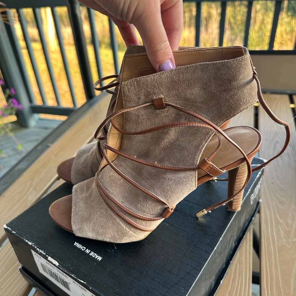 Franco Sarto Taupe Suede Lace-Up Heels